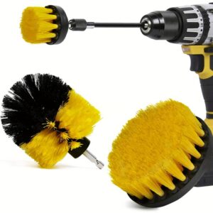 Kit 3 cepillos amarillos blandos limpieza tapiz alfombras 4, 3,5 y 2" para taladro con extensión